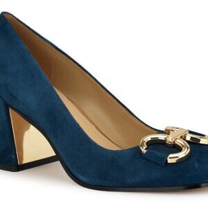NINE WEST Blue Suede Caven Block Heel Pumps - Size 7 (Runs large) NEW IN BOX